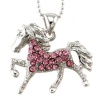 Light Pink Horse Pony Mustang Animal Pendant Necklace Western Charm High Polish Silver Tone Ladies Teens Girls Women Fashion Jewelry