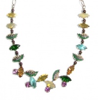 Mariana Spirit of Design Silver Plated Goldfinger Collection Swarovski Crystal Collar Leaf Necklace in the colors of Emerald, Metallic Gold, Lilac, Topaz and Purple Pearls Mariana Spirit of Design Silver Plated Goldfinger Collection Swarovski Crystal Collar Leaf Necklace in the colors of Emerald, Metallic Gold, Lilac, Topaz and Purple Pearls