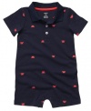 Carter's Crab Crazy Knit Polo Romper NAVY 9 Mo