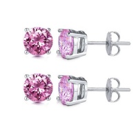 Authentic 925 Sterling Silver 2.00 Carat Round PINK CZ Diamond Cubic Zirconia Stud Earrings. 1.00 Carat Each Stone Authentic 925 Sterling Silver 2.00 Carat Round PINK CZ Diamond Cubic Zirconia Stud Earrings. 1.00 Carat Each Stone