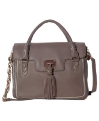 Exercise your allure for the exotic with this posh, python-embossed leather lovely from Elliot Lucca. Bedecked with shiny golden stud and buckle accents, flirty tassel and chain-link detailing, it's ideal for parties or play dates. Exercise your allure for the exotic with this posh, python-embossed leather lovely from Elliot Lucca. Bedecked with shiny golden stud and buckle accents, flirty tassel and chain-link detailing, it's ideal for parties or play dates.