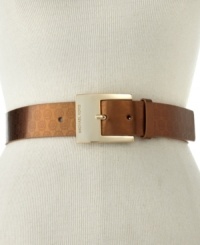 Take a shine to exquisite accessorizing with this gleaming MICHAEL Michael belt that features a signature circular pattern design and chic square buckle. Take a shine to exquisite accessorizing with this gleaming MICHAEL Michael belt that features a signature circular pattern design and chic square buckle.