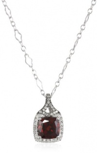 Badgley Mischka Fine Jewelry White and Champagne Diamonds Cushion Cut Garnet Pendant Necklace