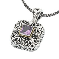 925 Silver & Amethyst Square Filigree Pendant with 18k Gold Accents 925 Silver & Amethyst Square Filigree Pendant with 18k Gold Accents