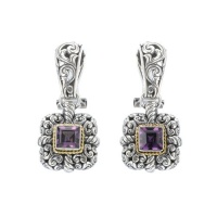925 Silver & Amethyst Square Filigree Earrings with 18k Gold Accents 925 Silver & Amethyst Square Filigree Earrings with 18k Gold Accents