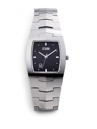 THE LOOKRectangular tungsten case, 50mm (2) X 25mm (1)Smooth bezelBlack dialBar and dot hour markersSecond handDate-function at 7 o'clockTungsten link braceletWater resistant to 5 ATMTHE MATERIALTungstenORIGINImported THE LOOKRectangular tungsten case, 50mm (2) X 25mm (1)Smooth bezelBlack dialBar and dot hour markersSecond handDate-function at 7 o'clockTungsten link braceletWater resistant to 5 ATMTHE MATERIALTungstenORIGINImported