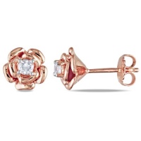 Rose Gold Plated Sterling Silver Created White Sapphire Flower Earrings Rose Gold Plated Sterling Silver Created White Sapphire Flower Earrings