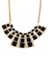 Bold and beautiful, this frontal necklace from Haskell is crafted from gold-tone mixed metal with square black beads enhancing the daring style. Approximate length: 19 inches + 3-inch extender. Approximate drop: 2 inches. Bold and beautiful, this frontal necklace from Haskell is crafted from gold-tone mixed metal with square black beads enhancing the daring style. Approximate length: 19 inches + 3-inch extender. Approximate drop: 2 inches.