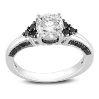 Sterling Silver 1 3/8 CT TGW Created White Sapphire 3/8 CT TDW Round Black Single-Cut Diamond Fashion Ring Sterling Silver 1 3/8 CT TGW Created White Sapphire 3/8 CT TDW Round Black Single-Cut Diamond Fashion Ring