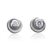 10k White Gold and Sterling Silver Rose Flower Diamond Stud Earrings (GH, I1-I2, 0.15 carat)