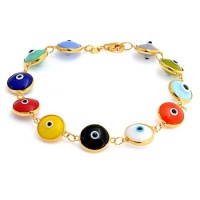 Bling Jewelry 14k Gold Vermeil Multi Color Evil Eye Bead Bracelet 7.25 Inch Bling Jewelry 14k Gold Vermeil Multi Color Evil Eye Bead Bracelet 7.25 Inch