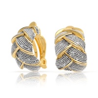 Bling Jewelry 2 Tone Braided Cable Woven Half Hoop Clip On Earrings Gold Plated Bling Jewelry 2 Tone Braided Cable Woven Half Hoop Clip On Earrings Gold Plated