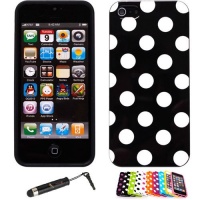 iPhone 5 Polka Dot Flex Gel Case (Black / White) + Universal Touch Screen Stylus Pen iPhone 5 Polka Dot Flex Gel Case (Black / White) + Universal Touch Screen Stylus Pen