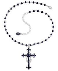 Mysterious and sexy, this mixed metal black hematite cross necklace by GUESS is a gorgeous accessory for day or night. Approximate length: 15 inches + 3-inch extender. Approximate drop: 2-1/2 inches. Mysterious and sexy, this mixed metal black hematite cross necklace by GUESS is a gorgeous accessory for day or night. Approximate length: 15 inches + 3-inch extender. Approximate drop: 2-1/2 inches.