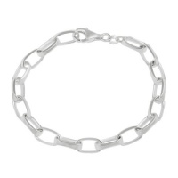 Sterling Silver Squared Oval Chain Bracelet, 7 Sterling Silver Squared Oval Chain Bracelet, 7