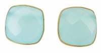 Natural Aqua Blue Chalcedony Square 18k Gold Vermeil Stud Earrings Natural Aqua Blue Chalcedony Square 18k Gold Vermeil Stud Earrings