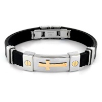 Stainless Steel and Black Rubber Bracelet With Gold Plated Cross Stainless Steel and Black Rubber Bracelet With Gold Plated Cross