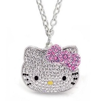 Hello Kitty Silver Plated Crystal Pendant Necklace with Pink Bow Hello Kitty Silver Plated Crystal Pendant Necklace with Pink Bow