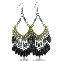 Vintage Inspired Black Faceted Beaded Gold Tone 3 Inch Chandelier Earrings Vintage Inspired Black Faceted Beaded Gold Tone 3 Inch Chandelier Earrings