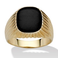PalmBeach Jewelry Men's Genuine Onyx 14k Yellow Gold-Plated Ribbed Ring PalmBeach Jewelry Men's Genuine Onyx 14k Yellow Gold-Plated Ribbed Ring
