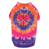 Casual Canine Cotton Tie Dye Peace Sign Dog Tee, Small/Medium, 14-Inch, Purple