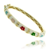 Lily Nily 18k Gold Overlay White Enamel Multi Colored Flower Design Children's Bangle Lily Nily 18k Gold Overlay White Enamel Multi Colored Flower Design Children's Bangle