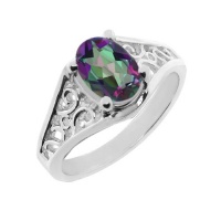 0.80 CT 7x5mm Oval Green Mystic Topaz 925 Sterling Silver Ring