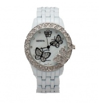 Geneva White Enamel with Mother-of-pearl Butterfly Watch Geneva White Enamel with Mother-of-pearl Butterfly Watch