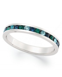 Traditions beautiful stacking ring is perfect when paired with other slim rings, but makes a pretty sparkling statement all its own. Crafted in sterling silver, a thin band features a round-cut gradation of blue and green crystals with Swarovski elements. Size 5-10. Traditions beautiful stacking ring is perfect when paired with other slim rings, but makes a pretty sparkling statement all its own. Crafted in sterling silver, a thin band features a round-cut gradation of blue and green crystals with Swarovski elements. Size 5-10.