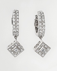 From the Flamme Blanche collection, white gold round diamond hoop earrings with charm. Designed by Charriol. From the Flamme Blanche collection, white gold round diamond hoop earrings with charm. Designed by Charriol.