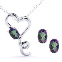 2.45 Ct Mystic Topaz Heart Pendant Earrings 925 Silver Set With 18 Silver Chain 2.45 Ct Mystic Topaz Heart Pendant Earrings 925 Silver Set With 18 Silver Chain