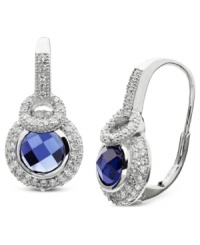 Feeling the blue. CRISLU's leverback earrings sparkle with sapphire-colored and clear cubic zirconias (1-7/10 ct. t.w.). Crafted from platinum over sterling silver. Approximate drop: 3/4 inch. Feeling the blue. CRISLU's leverback earrings sparkle with sapphire-colored and clear cubic zirconias (1-7/10 ct. t.w.). Crafted from platinum over sterling silver. Approximate drop: 3/4 inch.