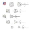 Sterling Silver CZ Stud Earrings, Set of 5, 3mm-7mm, 6ct