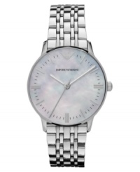 A ladylike dial creates a beautiful setting for this classic steel watch from Emporio Armani. A ladylike dial creates a beautiful setting for this classic steel watch from Emporio Armani.