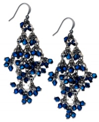 Shake things up this season with Style&co.'s chandelier earrings. Blue glass beads shake shimmer for non-stop style. Crafted in silver tone mixed metal. Approximate drop: 3-1/4 inches. Shake things up this season with Style&co.'s chandelier earrings. Blue glass beads shake shimmer for non-stop style. Crafted in silver tone mixed metal. Approximate drop: 3-1/4 inches.