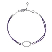 Meira T 14K White Gold Diamond Oval Charm With Leather Cord Bracelet Meira T 14K White Gold Diamond Oval Charm With Leather Cord Bracelet