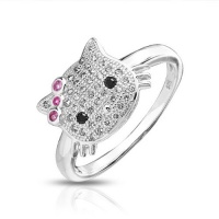 Bling Jewelry Micropave CZ Cool Kitty Sterling Silver Girls Ring Ruby Color Bow