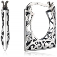 Sterling Silver Bali Inspired Filigree Square Hoop Earrings Sterling Silver Bali Inspired Filigree Square Hoop Earrings