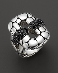 From the Kali collection the sterling silver rectangular ring was inspired by the water-smoothed stones that line the streams of Bali. Accented with black sapphire stones. Designed by John Hardy. From the Kali collection the sterling silver rectangular ring was inspired by the water-smoothed stones that line the streams of Bali. Accented with black sapphire stones. Designed by John Hardy.