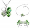 Swarovski Elements Crystal Four Leaf Clover Necklace Bracelet Earrings 3-Piece Set-CN9034Z