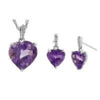 Sterling Silver Amethyst and Diamond Heart Pendant and Earrings Sterling Silver Amethyst and Diamond Heart Pendant and Earrings
