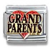 Grand Parents in Red Heart Italian Charm 18k Gold and Glitter Enamel Love Theme by Casa D'Oro Grand Parents in Red Heart Italian Charm 18k Gold and Glitter Enamel Love Theme by Casa D'Oro