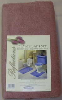 5 PIECE ROSE PINK BATHROOM RUG SET, INCLUDES AREA RUG, CONTOUR RUG, LID COVER AND TANK SET - COLOR: ROSE PINK 5 PIECE ROSE PINK BATHROOM RUG SET, INCLUDES AREA RUG, CONTOUR RUG, LID COVER AND TANK SET - COLOR: ROSE PINK