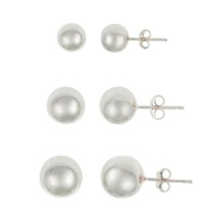 Sterling Silver 3-Pair Ball Stud Earrings Set Sterling Silver 3-Pair Ball Stud Earrings Set