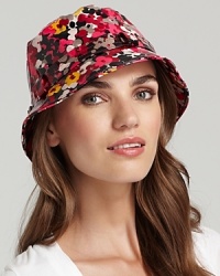 Cheer up those rainy days with a this vibrant floral printed bucket rain hat with belted trim. Cheer up those rainy days with a this vibrant floral printed bucket rain hat with belted trim.