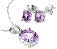 Sterling Silver Oval Amethyst Pendant Necklace and Earrings Set, 18 Sterling Silver Oval Amethyst Pendant Necklace and Earrings Set, 18