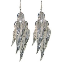 4 3/4 Long Angel Wing Earrings (9 Wings Each), in Silver Tone 4 3/4 Long Angel Wing Earrings (9 Wings Each), in Silver Tone