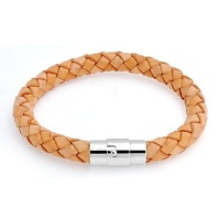 Bling Jewelry 8mm Beige Braided Unisex Round 8mm Leather Cord Bracelet 8 Inch