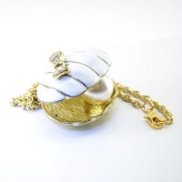 DaisyJewel Atlantis Treasure: Large White Enameled Golden Oyster with Huge Faux Pearl and Cute Crystal Pave Bow Hanging From a 28in. Strong and Rare Prince of Wales Chain with Lobster Clasp TOP SELLER Pre-Holiday Mega Sale