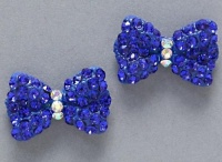 Large 3/4 Wide Bling Bow Stud Earrings with Sparkling Blue Austrian Crystals - Silver Rhodium Plated Large 3/4 Wide Bling Bow Stud Earrings with Sparkling Blue Austrian Crystals - Silver Rhodium Plated
